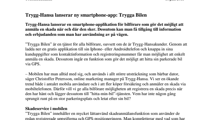 Trygg-Hansa lanserar ny smartphone-app: Trygga Bilen