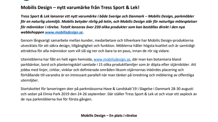 Mobilis Design – nytt varumärke från Tress Sport & Lek!