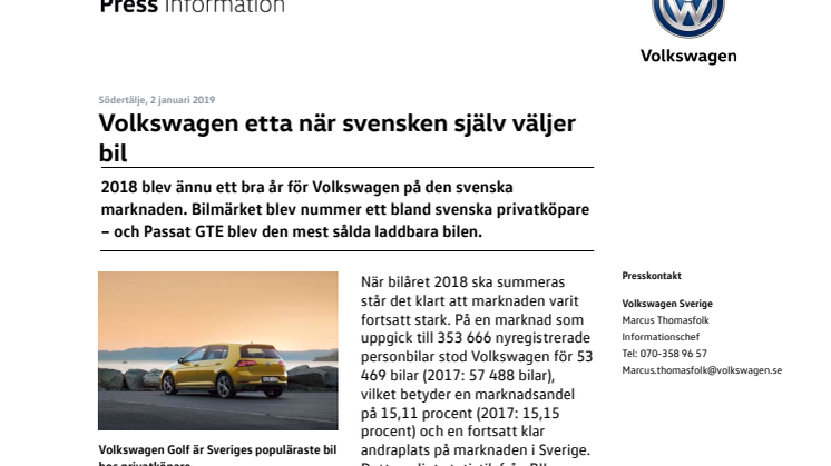 Volkswagen etta när svensken själv väljer bil