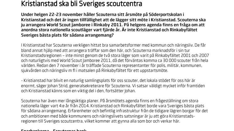 Kristianstad ska bli Sveriges scoutcentra 