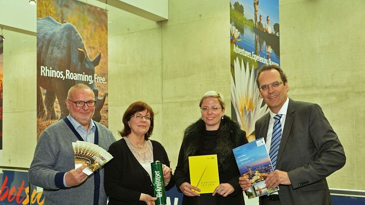 v.l.: Günter Tempelhof, Dr. Ines Zekert, Bettina Auge und Volker Bremer informierten auf der ITB 2017 über Jubiläen 2018 in Leipzig und der Region