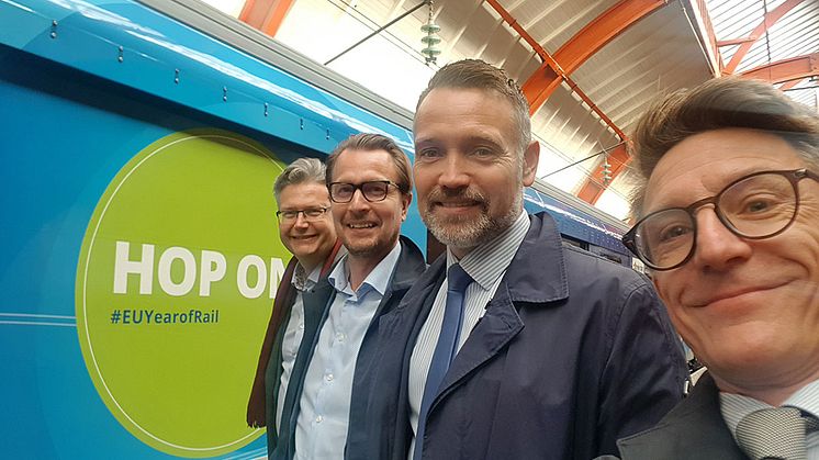 Henrik Dahlin, vd MTR, Joakim Sundh, vd MTRX, Ted Söderholm, vd Green Cargo, och Gustaf Engstrand näringspolitisk chef Tågföretagen.