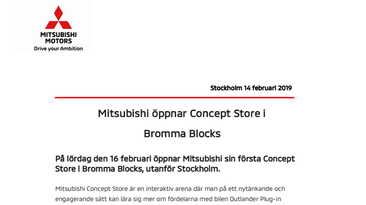 Mitsubishi öppnar Concept Store i Bromma Blocks 