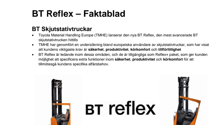 BT Reflex skjutstativtruck - faktablad