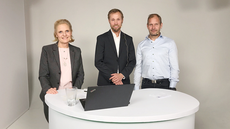 Nackademins VD, Astrid Westfeldt Corneman, Affärsutvecklingschef Jens Grönlund och IT-chef Peter Hampus under livesändningen på Branschdagarna.