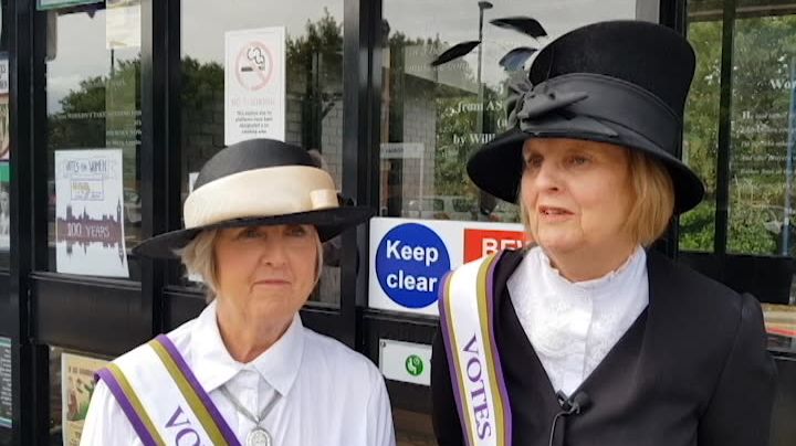 Widney Manor Suffragette display - Jan Hemlin and Jan Tilsley