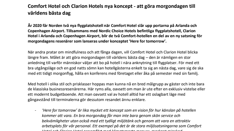 Comfort Hotel och Clarion Hotels nya koncept - att göra morgondagen till världens bästa dag