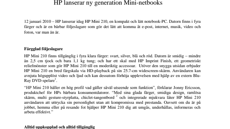 HP lanserar ny generation Mini-netbooks