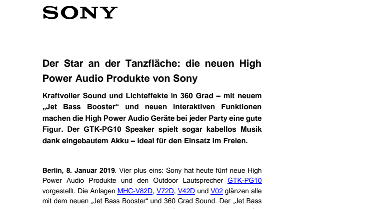 Der Star an der Tanzfläche: die neuen High Power Audio Produkte von Sony