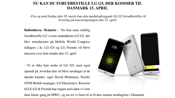 NU KAN DU FORUDBESTILLE LG G5, DER KOMMER TIL DANMARK 15. APRIL