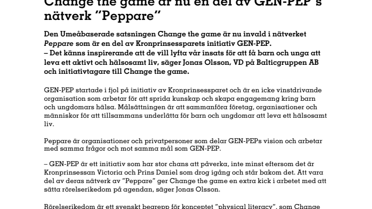 Change the game är nu en del av GEN-PEP´s nätverk ”Peppare”