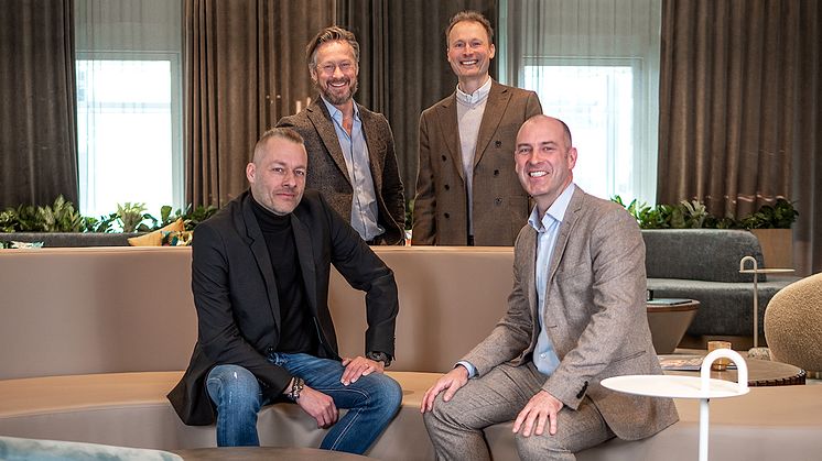 Part of the management team from Nexer and Telescope. Seated from left Patrick Hiller, CEO Telescope, and Stefan Johnston, CFO Nexer. Standing from left Lars Kry, CEO Nexer, and Peter Emgård, COO Telescope.