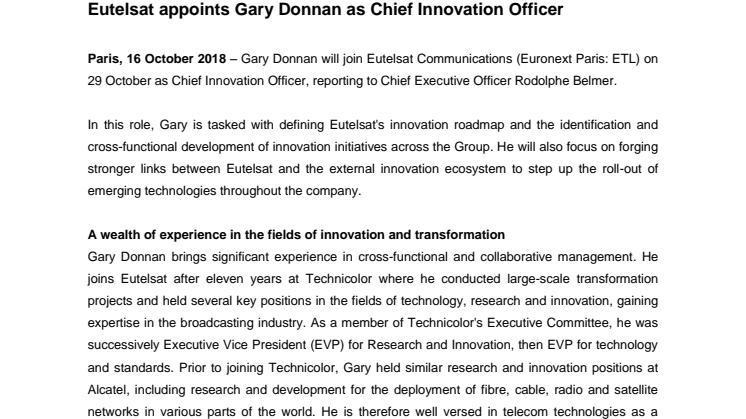 ​Eutelsat appoints Gary Donnan as Chief Innovation Officer