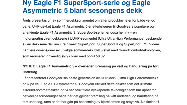 Goodyear presenterer: Ny Eagle F1 SuperSport-serie og Eagle Asymmetric 5 blant sesongens dekk
