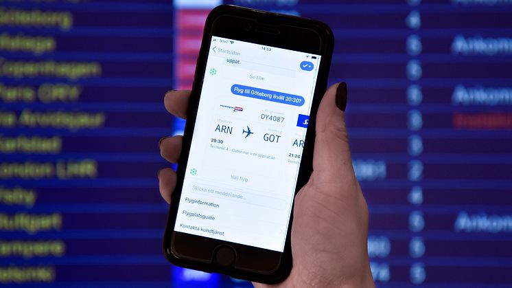 The chatbot Swea answers questions and sends real-time updates about flights to your mobile device. Photo: Frida Weberg.