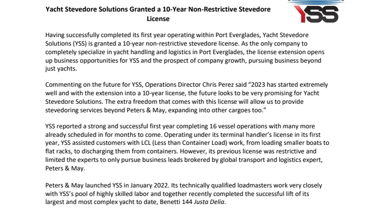 YSS - License Extension Press Release - March 2023.pdf