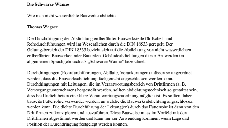 DOYMA-Fachartikel: Die Schwarze Wanne - Wie man nicht wasserdichte Bauwerke abdichtet