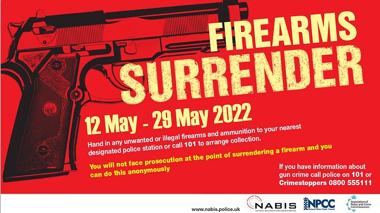 The Met is taking part in the national surrender from today (Thursday, 12 May) and asking those with firearms and ammunition to hand in their weapons