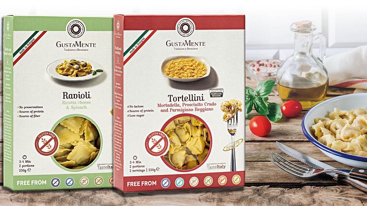 Nu kommer glutenfria Gustamente äkta italiensk pasta i nya förpackningar.