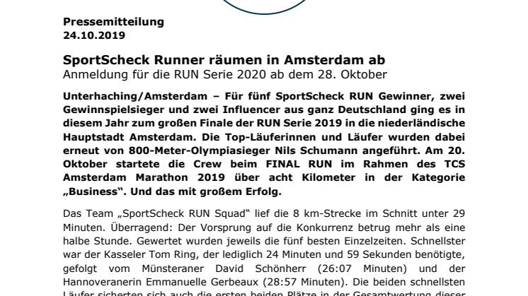 SportScheck Runner räumen in Amsterdam ab - Anmeldung für die RUN Serie 2020 ab dem 28. Oktober