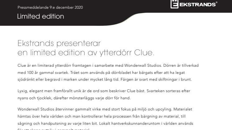 Ekstrands presenterar en limited edition av ytterdörr Clue