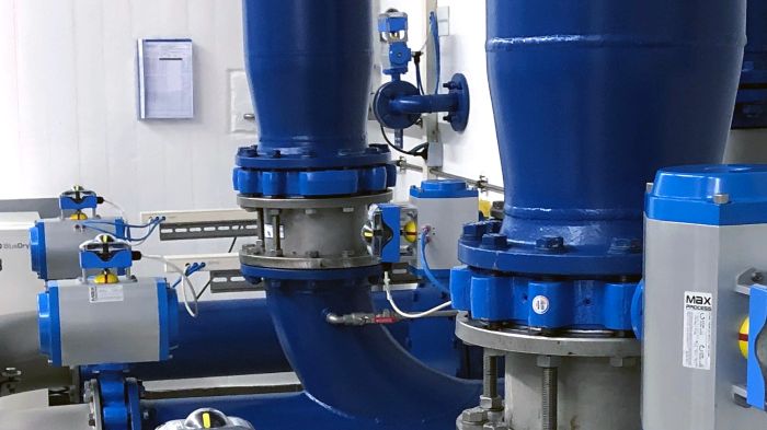 Rotork rack & pinion fluid power actuators at a municipal waterworks plant in Schwebberg, used on butterfly valves to control fluid and distribution of the water below the pump station.