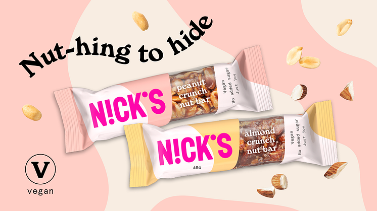 Nick's veganska nötbars, Nut bar almond crunch och Nut bar peanut crunch