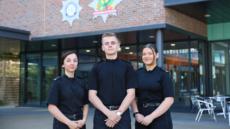 Student officers have been helping out on the frontline L-R Cara Allsop, Sam East and Emily Hursthouse