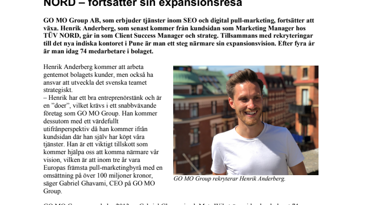 GO MO Group rekryterar Henrik Anderberg från TÜV NORD – fortsätter sin expansionsresa 