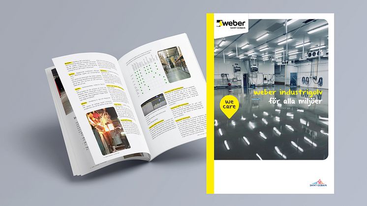 Broschyren presenterar Webers olika industrigolvssystem med rekommendationer av golvavjämning utifrån projekttyp