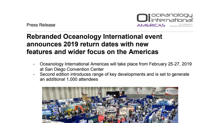 Rebranded Oceanology International event announces 2019 return dates with new  features and wider focus on the Americas