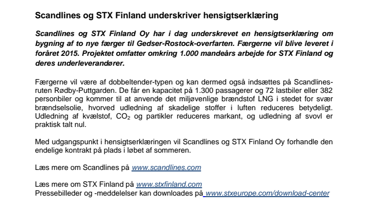 Scandlines og STX Finland underskriver hensigtserklæring