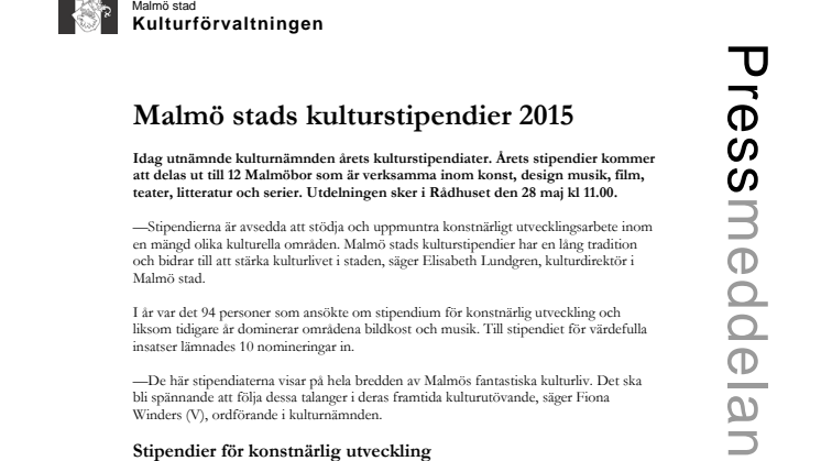 Malmö stads kulturstipendier 2015