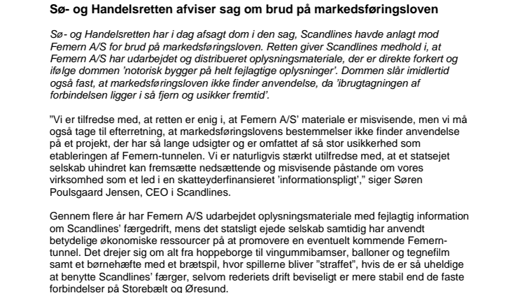 Sø- og Handelsretten afviser sag om brud på markedsføringsloven