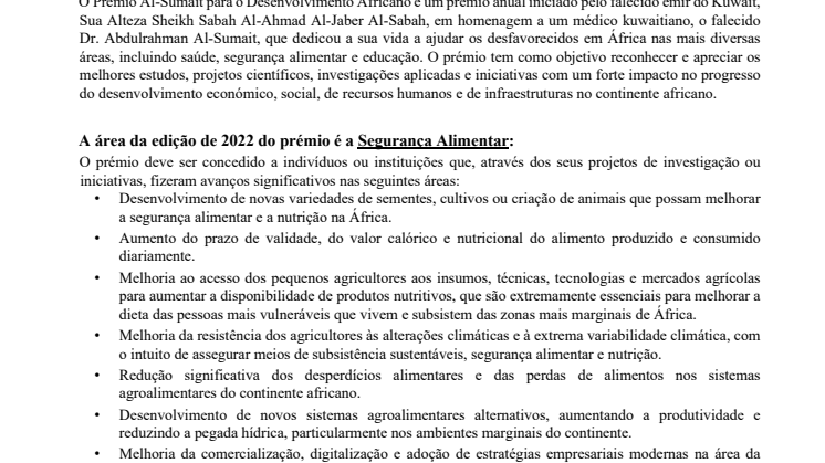 Appel aux nominations Prémio Al-Sumait 2022