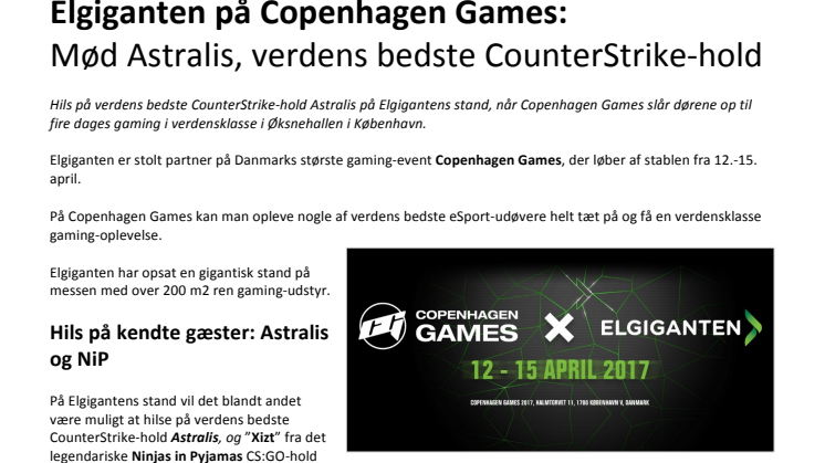 Elgiganten på Copenhagen Games:  Mød Astralis, verdens bedste CounterStrike-hold