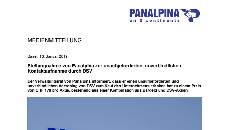 Stellungnahme von Panalpina zur unaufgeforderten, unverbindlichen Kontaktaufnahme durch DSV