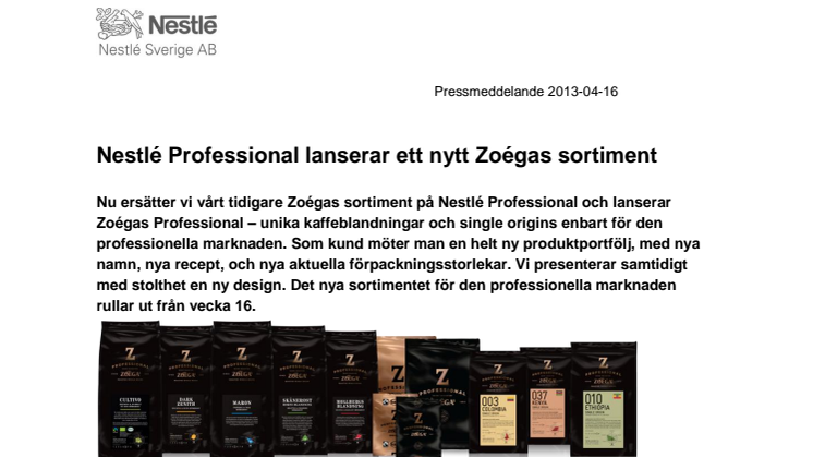 Nestlé Professional lanserar ett nytt Zoégas sortiment 