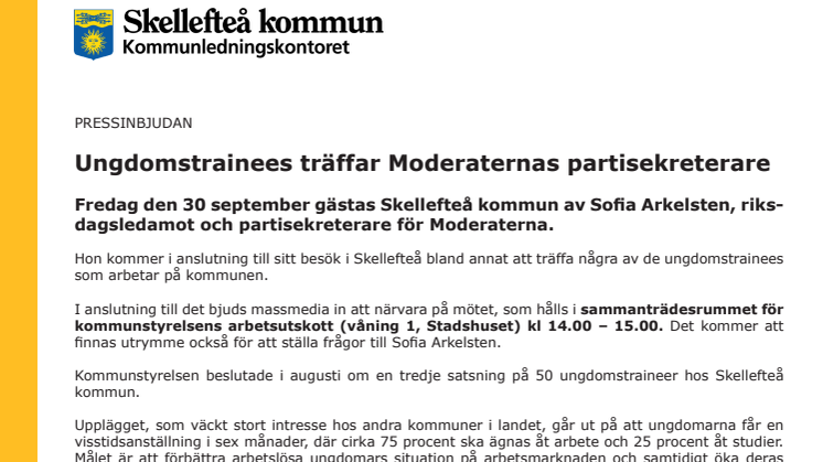 Sofia Arkelsten träffar ungdomstrainees på Skellefteå kommun
