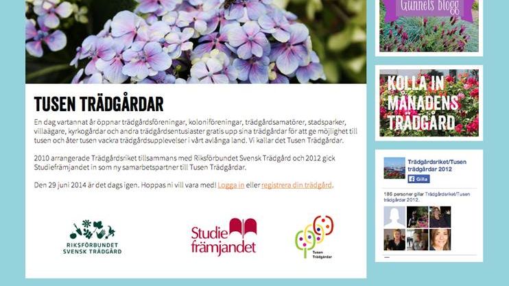 Trädgårdsrikets nya webbplats lanserad – öppen för trädgårdar och besökare inför Tusen Trädgårdar 29 juni 2014
