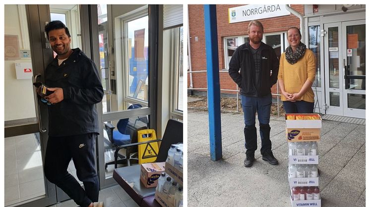 Marcus Westman och Daniel Molander delade ut snacks och dryck till vårdpersonal i Skellefteåområdet. 