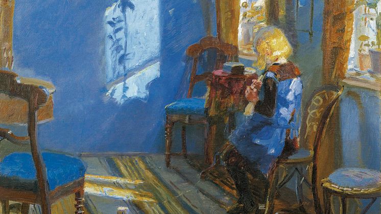Anna Ancher, Solskinn i den blå stue (1891), utsnitt, Skagens kunstmuseer. (Nedlastbare bilder lenger ned)