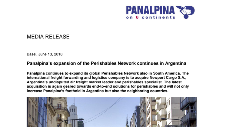 Panalpina’s expansion of the Perishables Network continues in Argentina