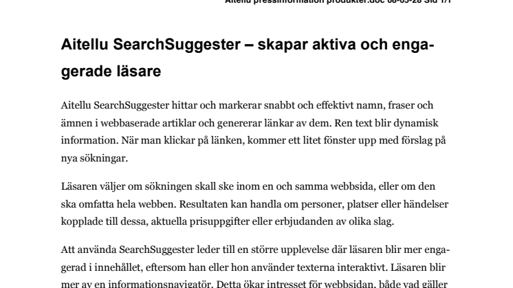 Aitellu SearchSuggester produktbeskrivning pdf