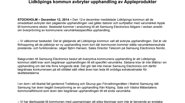 ​Lidköpings kommun avbryter upphandling av Appleprodukter
