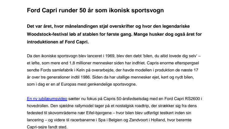 Ford Capri runder 50 år som ikonisk sportsvogn