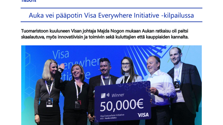 Auka vei pääpotin Visa Everywhere Initiative -kilpailussa