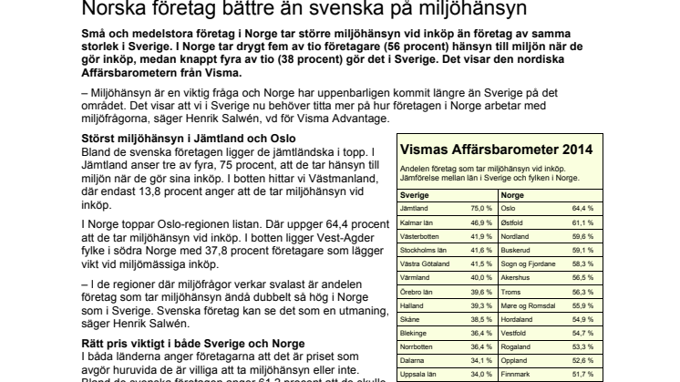 Norska företag bättre än svenska på miljöhänsyn