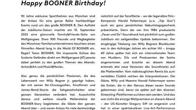 BOGNER 90 Years Event Wolfgangsee