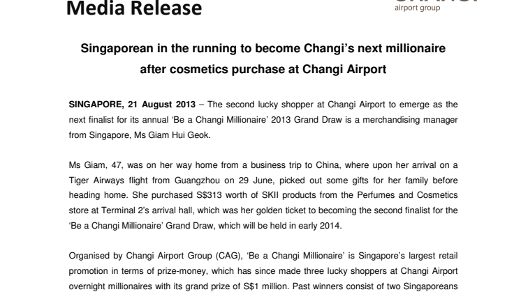 Singaporean in the running to become Changi’s next millionaire after cosmetics purchase at Changi Airport